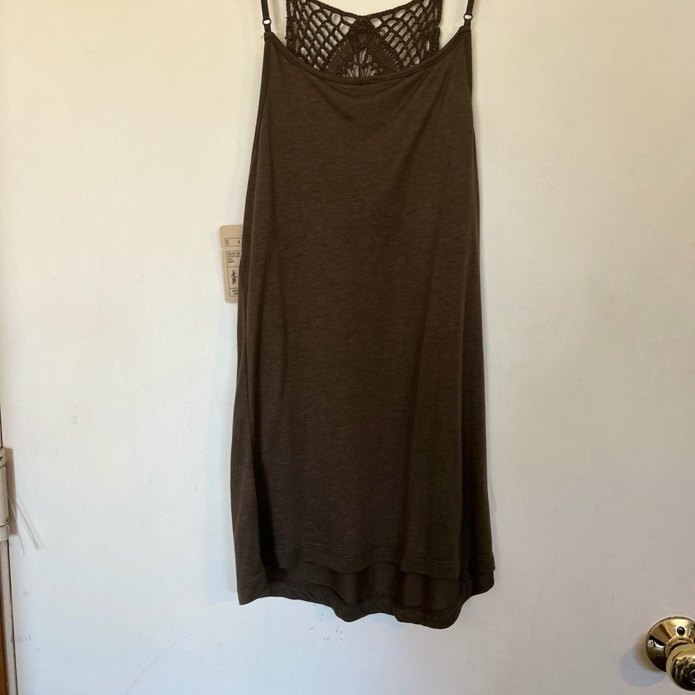 NWT Mossimo Vintage Y2K 2004 olive green/brown Tank Crochet Back Detail Small